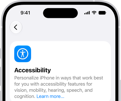 The Accessibility screen in Settings showing the built-in features for Vision support.