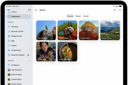 The Photos app is open to Albums. Personal is selected. The rest of the iPad screen shows thumbnails for albums in a grid.