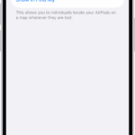 Bluetooth settings on an iPhone showing options for AirPods Pro. The Find My Network option is on, which allows AirPods to be located individually on a map whenever they're lost.
