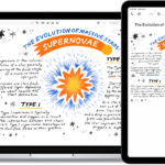 An iPad showing a sketch, next to a Mac where the sketch appears in a note.