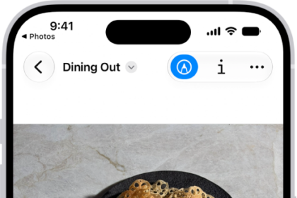An image open in the Preview app. A menu shows options that can be added to it, such as stickers and text. The Markup, Info, and More buttons appear at the top of the screen, and annotation tools appear at the bottom of the screen.