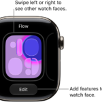 A watch face showing the Edit button, which appears after you touch and hold the watch face. The name of the watch face is at the top. Swipe left or right to see other watch face options.
