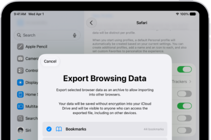 The Export Browsing Data screen, showing the data you can export from Safari to another browser.