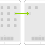 Jiggling apps on the Home Screen with an arrow showing one app being dragged to the next page.