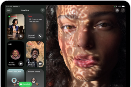 The FaceTime call history, showing a Group FaceTime call, an audio call, a video message, an audio message, and a link to a FaceTime call.