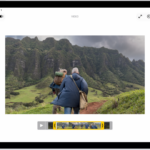 The Edit screen in the Photos app with a video playing in the center. The video's frame viewer is across the bottom of the video and a yellow outline is around the selected frames to include in the trimmed video. On the left side of the screen are the Video, Adjust, Filters, and Crop buttons; the Video button is selected.
