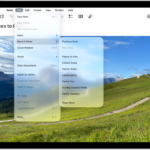 The Notes app open, with the menu bar showing at the top of the screen. The Edit menu on the menu bar is open, showing a list of actions you can perform—including Select All, Find, Duplicate, and so on.