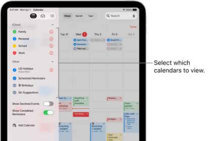 The Calendars list, with checkmarks indicating which calendars are active. The Done button for closing the list is in the top-right corner. The Add Calendar button is in the bottom-left corner.