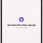 A screen in the Journal app that prompts you to use Face ID to unlock your journal.