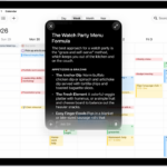 An iPad showing Siri answering a request to plan a menu based on a calendar event.