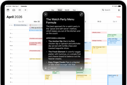 An iPad showing Siri answering a request to plan a menu based on a calendar event.