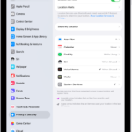 The Location Services screen, with settings to share the location of your iPad with apps.