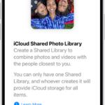 An iPhone showing the Get Started Screen for creating an iCloud Shared Photo Library.