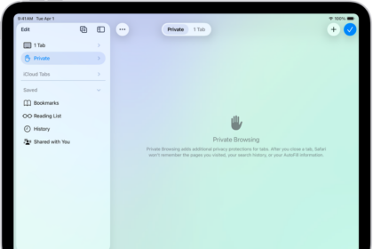 The Safari sidebar on the left side of the Safari window is open, with Private selected. On the right is an explanation that Safari won't remember your browsing.