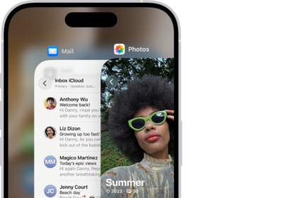 The App Switcher on iPhone showing a handoff notification at the bottom of the screen.