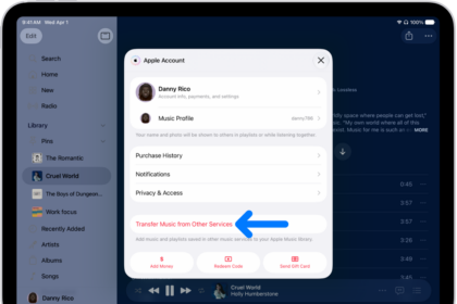The Transfer Music from Other Services button on the Apple Account screen in Apple Music.