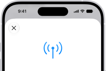 An iPhone screen showing an illustration of the globe. At the top of the globe is a radio signal and an airplane flies around the globe.