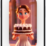 The Image Playground app window showing a created image of a woman holding a cake.