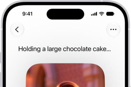 The Image Playground app window showing a created image of a woman holding a cake.