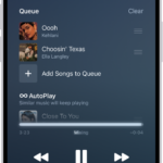 The Now Playing screen showing the queue with AutoPlay and AutoMix turned on. Similar songs appear below the songs in the queue.