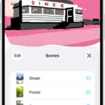 A Freeform board with the Scene Navigator open and several saved scenes.