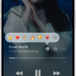 The Now Playing screen with the Reactions button showing several emoji and an Add button that you can click to find more emoji.