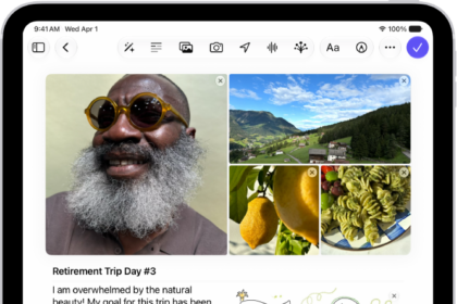 A screen in the Journal app showing photos and an entry in progress.