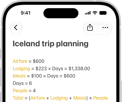 A note for planning a trip, with a calculation of the travel expenses and a photo.