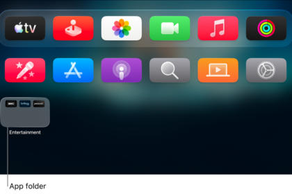 Apple TV Home Screen with an app folder shown.