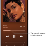 The Now Playing screen showing the Dolby Atmos icon for the track that's playing.