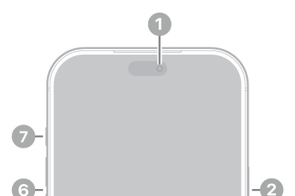 The front view of iPhone 18 Pro Max. The front camera is at the top center. The side button is on the right side. The USB-C connector is on the bottom. On the left side, from bottom to top, are the SIM tray, the volume buttons, and the Action button.