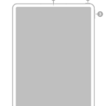 The front view of iPad Pro with callouts to the front camera at the top center, the top button at the top right, and the volume buttons on the right.