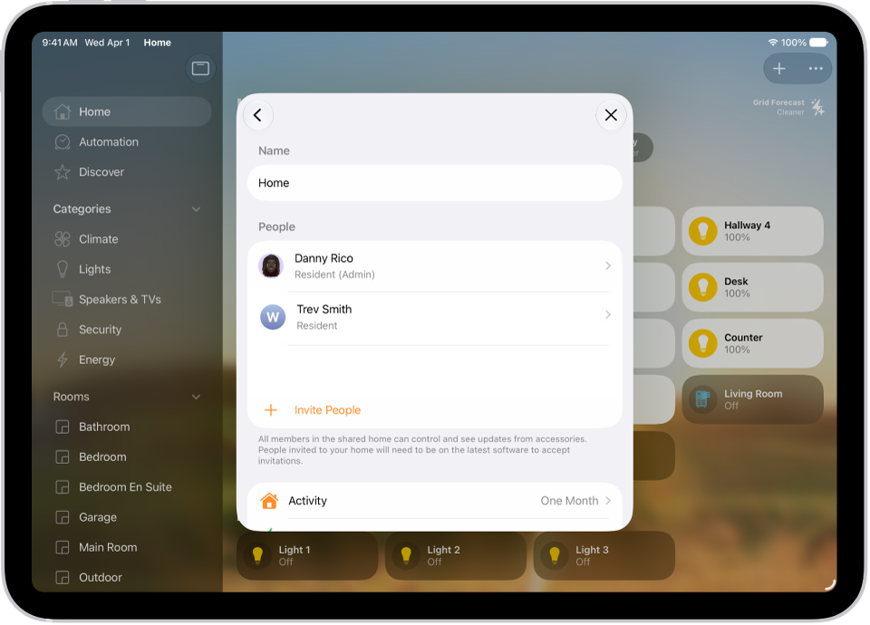 A view of the Home app showing multiple residents.