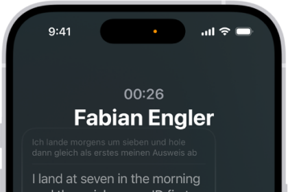 A phone call in the Phone app showing a conversation translated from German to English.