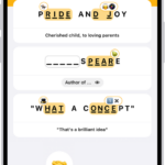 The Emoji Game, showing the number of moves, two emoji placed as answers, and one about to be placed in an unanswered spot.