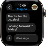 Apple Watch showing a conversation in the Messages app.