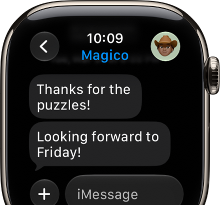 Apple Watch showing a conversation in the Messages app.