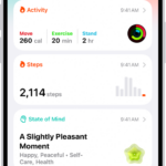 The Summary screen in Health. Information about activity, sleep score, state of mind, and medications appears below Pinned.
