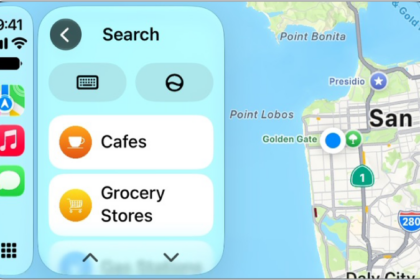 A CarPlay screen showing a map of San Francisco.
