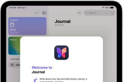 The welcome screen for the Journal app.