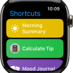 The Shortcuts app on showing three shortcuts: Break Timer, Compass, and Record Backtrack.