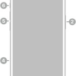 The front view of iPhone 17e. The front camera is at the top center. The side button is on the right side. The USB-C connector is on the bottom. On the left side, from bottom to top, are the SIM tray, the volume buttons, and the Action button.