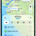 The Maps app showing a driving route.