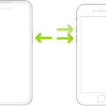 Two iPhone models, one with a Home button and one without, screens facing up. The volume buttons of each are on the left, and the side button is on the right.