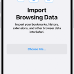 The Import Browsing Data screen, prompting you to choose a file to import.
