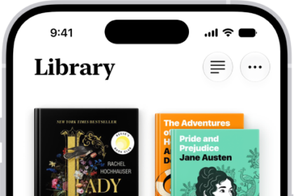 The Library screen in the Books app. At the top of the screen is the Collections button. In the middle of the screen are book covers. At the bottom of the screen are, from left to right, the Home, Library, Book Store, Audiobooks, and Search tabs. The Library tab is selected.