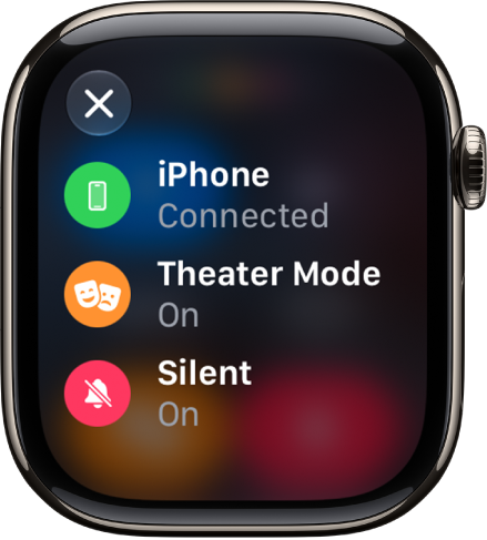 The status details showing iPhone connected, Location being used by Messages, Silent Mode turned on, and Do Not Disturb turned on.