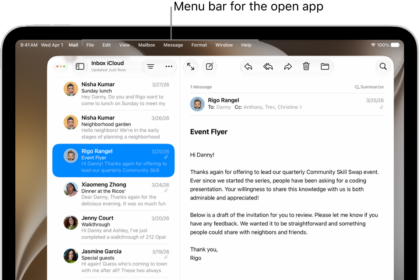 The Mail app open on the iPad screen, with the menu bar showing at the top of the screen.