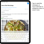 An email draft is open in the Mail app. The button to send the message is in the top-right corner. Tap to send the message, or touch and hold to schedule a time to send it later.