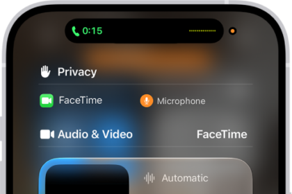 The Control Center settings for FaceTime calls, showing the audio settings Automatic, Standard, Voice Isolation, and Wide Spectrum.